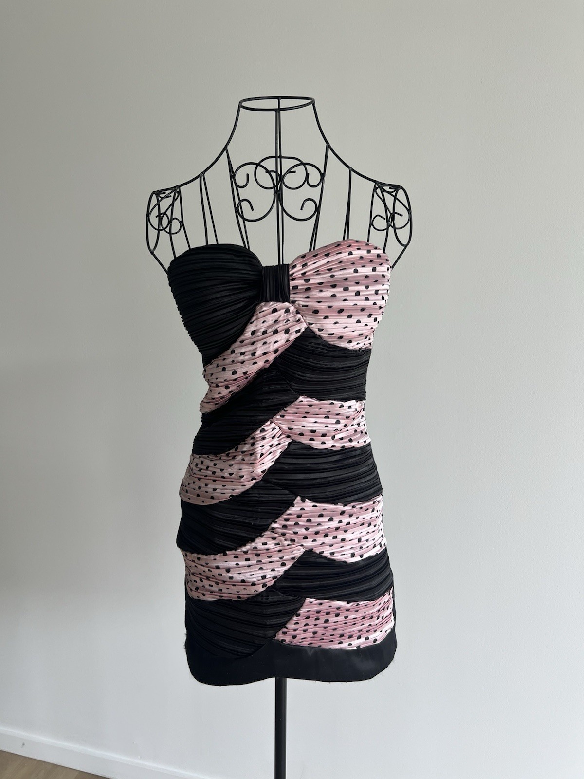 Miss Sixty Y2K Coquette Strapless Ruched Mini Dress PolkaDot Bodycon Club Party