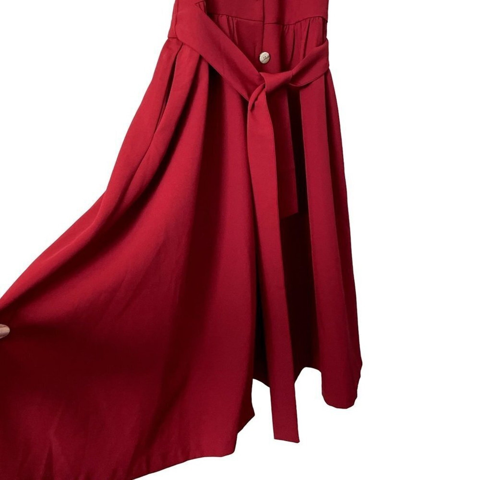 Vintage classic red dress sailor neckline full skirt pockets sleeveless belt