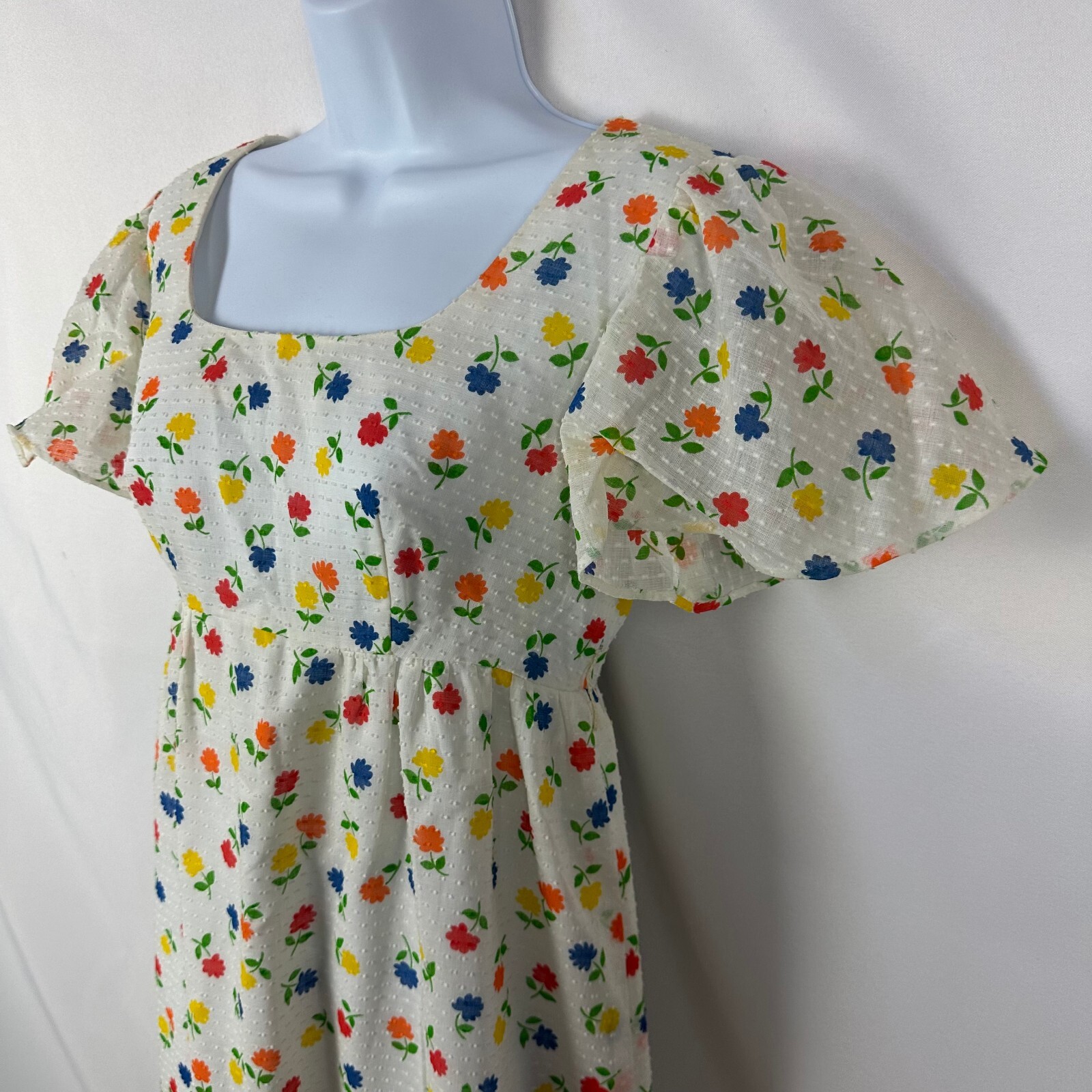 Vintage Handmade Garden Tea Party Floral Maxi Dress XS/S Flutter Sleeve