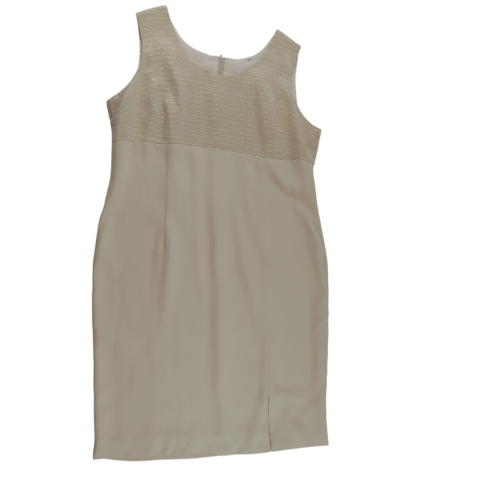 Vintage Gold Metallic Ribbed Cream Sheath Dress Sleeveless Formal Size 20