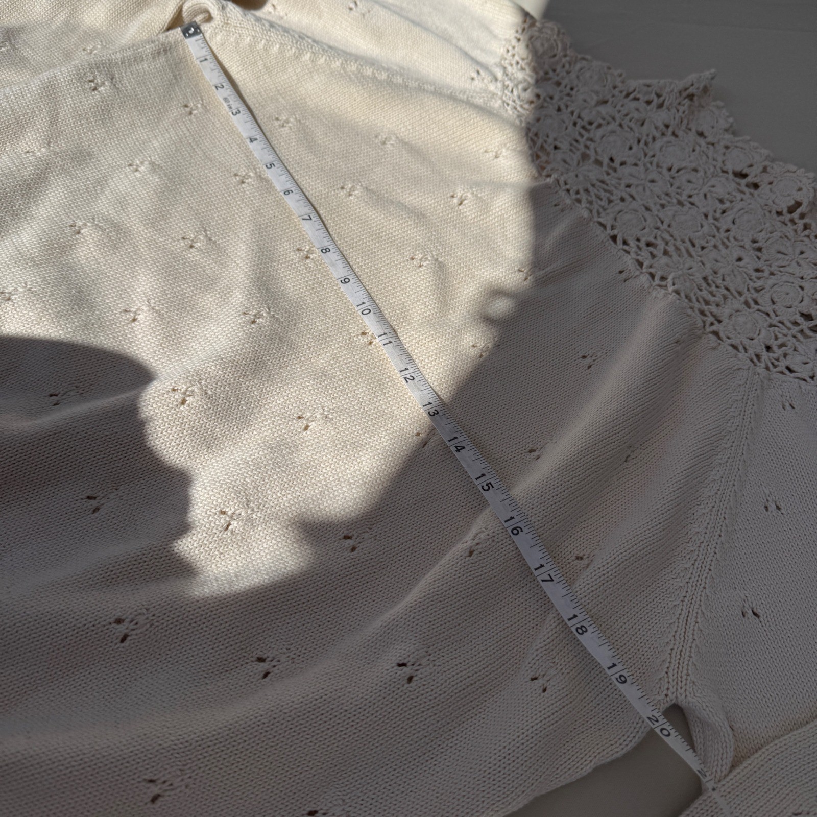 In-Wear Vintage 1980s Sweater Cream Crochet Lace High Neck Pointelle Cotton