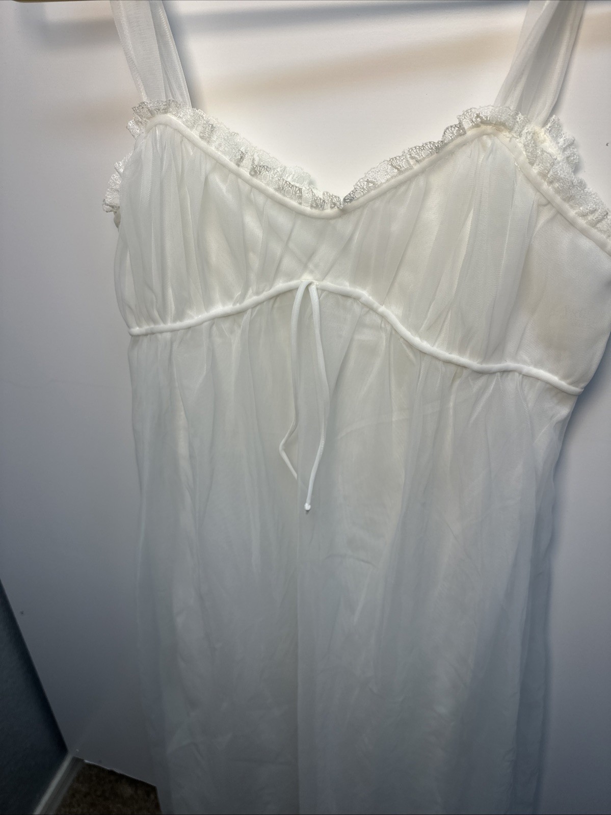 Lisette Lace Peignoir White Nightgown Lingerie Sheer 100% Nylon USA 2 Piece VTG