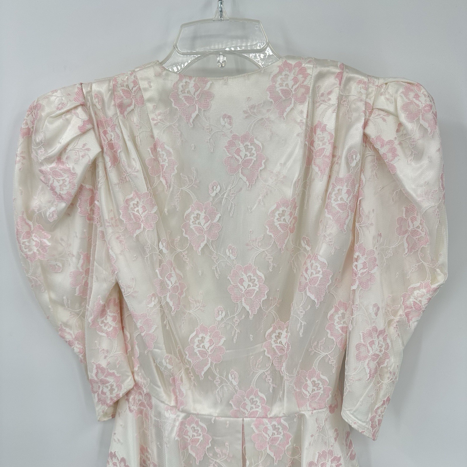vintage 80s COQUETTE FLORAL BLOUSE XS victorian puff shoulders pink peplum retro