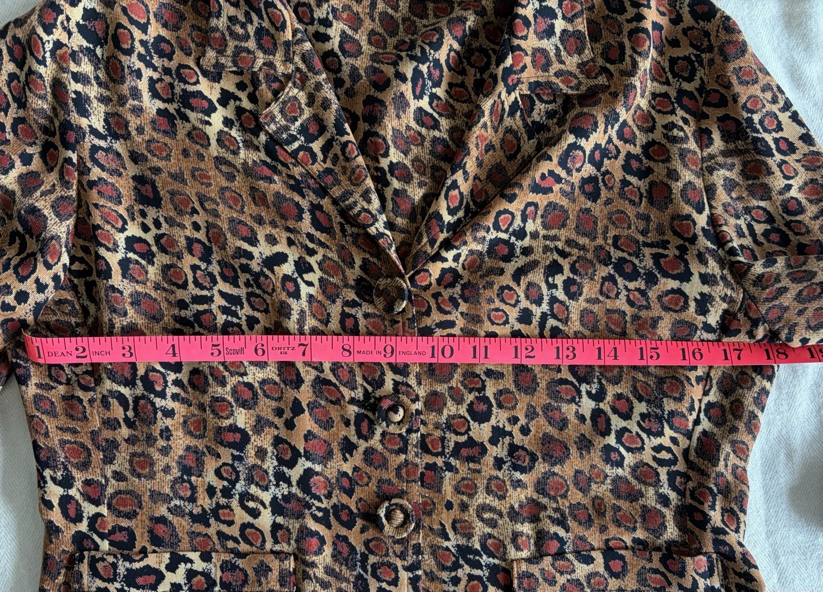 Vintage Carole Little Animal Print Blouse Top With Covered Buttons Petite Small