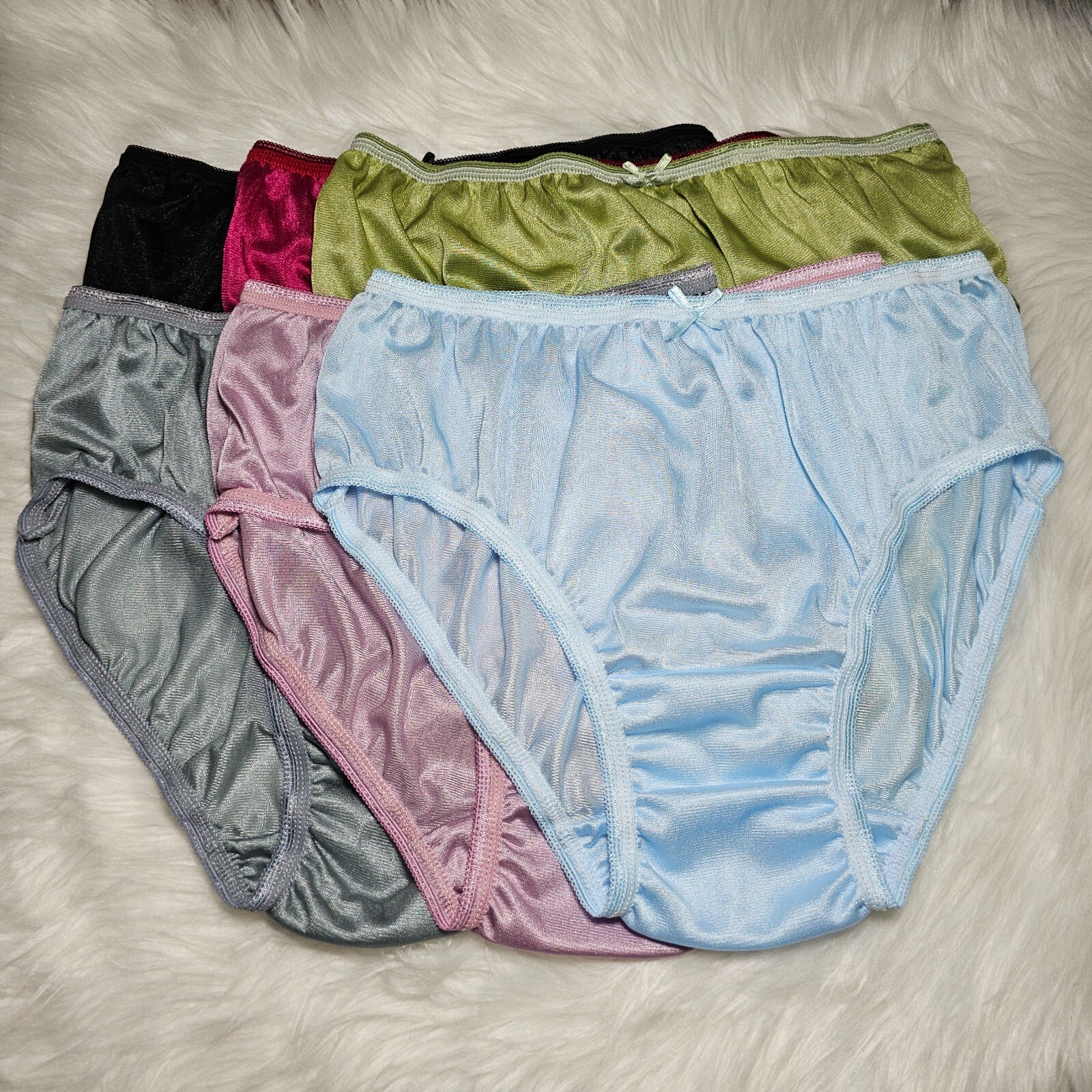 Lot of 6 Vintage Slippery Nylon Panties Sissy Sheer Briefs Size 7-8 Hip 38-42″