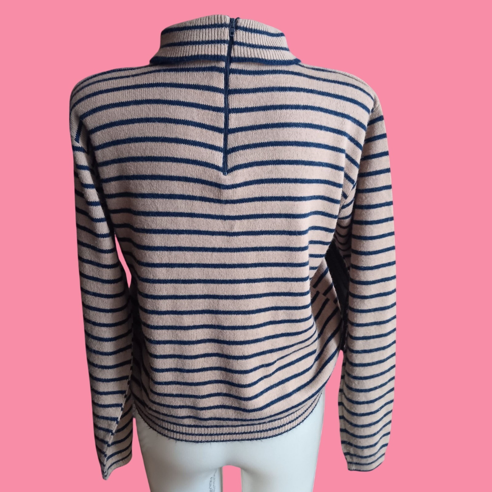 Medium Vintage 1960’s Mock Neck Sweater Top Mod Striped Back Zipper Shirt