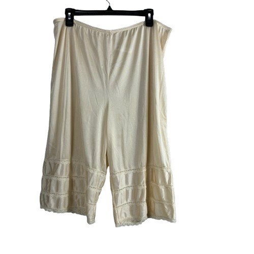 VTG Adonna Beige Satin Pettipants Nylon Bloomers Sz 1X Retro Lace Accent