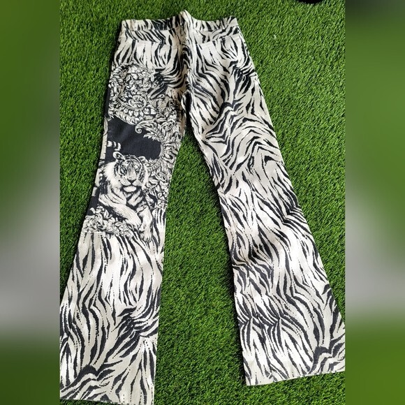 Vintage BEBE Tiger Vintage Black & White Rhinestone Pants – Made in France, S