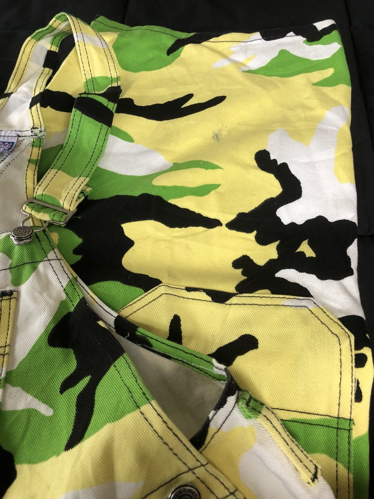 Vintage 90s Distressed Camo Cargo Jorts Overalls Cyber Goth Grunge Rave Club Kid