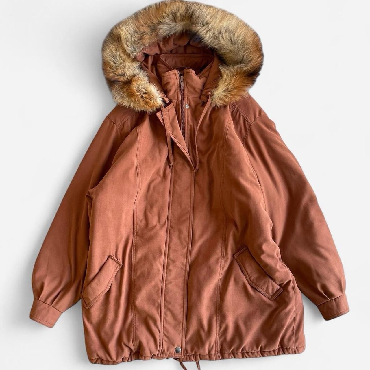 Vintage Forecaster of Boston Rust Brown Orange Real Fox Fur Hooded Parka Jacket