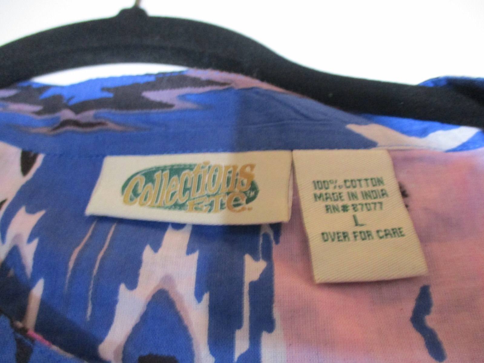 Collections ETC. Sleeveless Tunic Top Cotton Blue Pink Purple Absract Boho- L