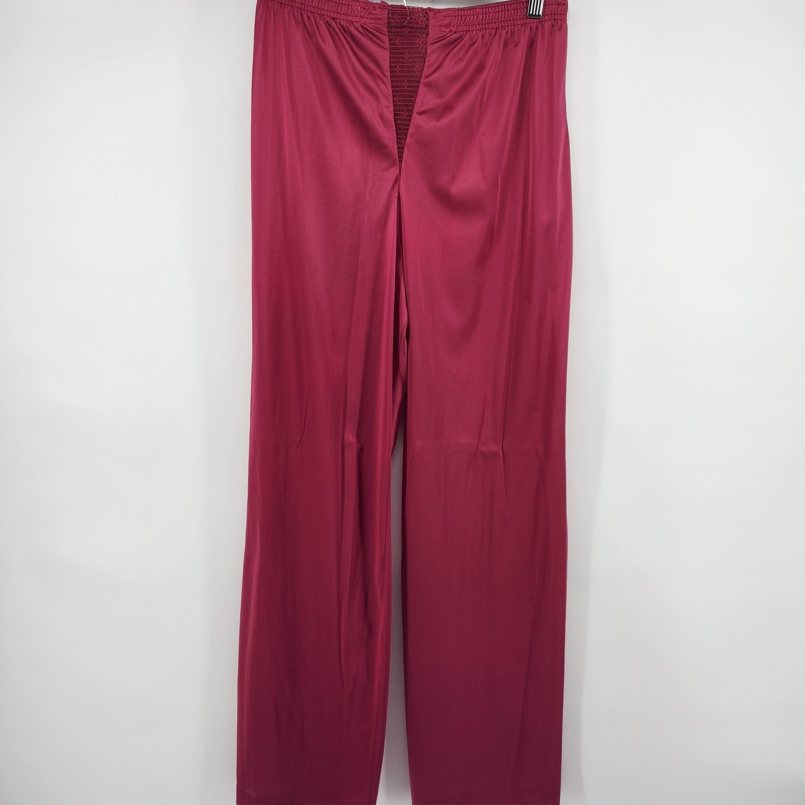 Vintage Vanity Fair Burgundy Lace Antron III Nylon Pajama Set Top Pants Size 34