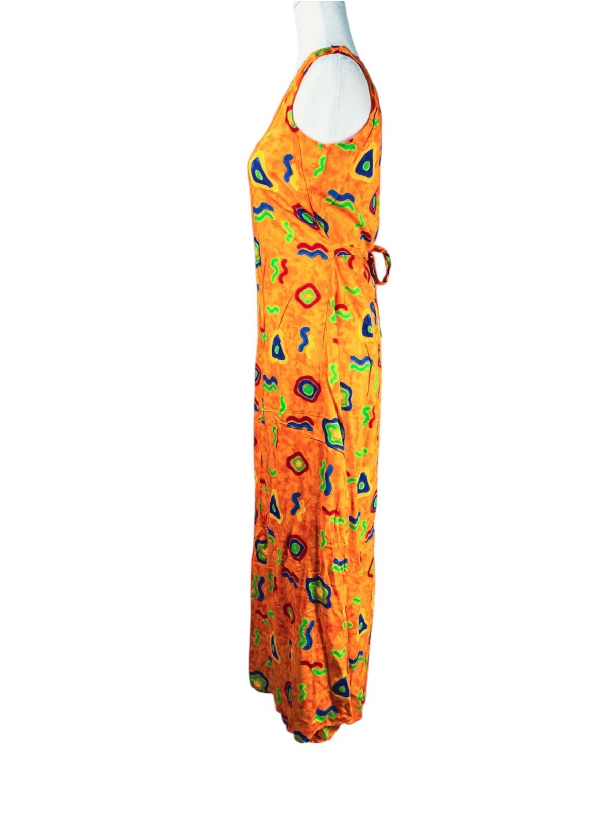VTG 90s Groovy Rayon Maxi Dress Psychedelic Boho Sun Dress Sz S