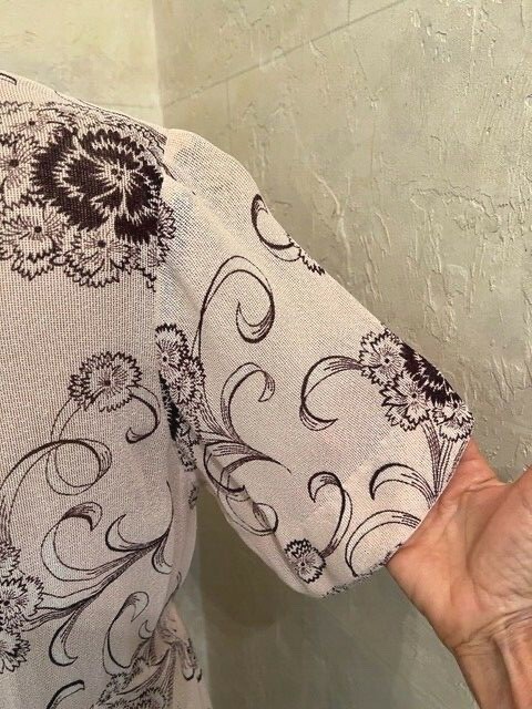 Vintage 40s Linen Rayon Crepe Floral Novelty Print Art Deco Dress M