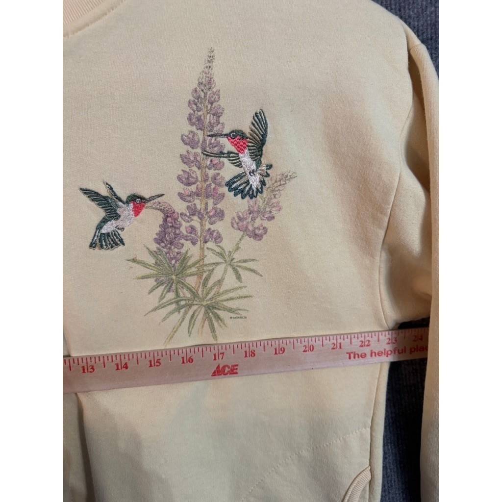 Vintage National Wildlife Federation Hummingbird Sweatshirt Cardigan Yellow L