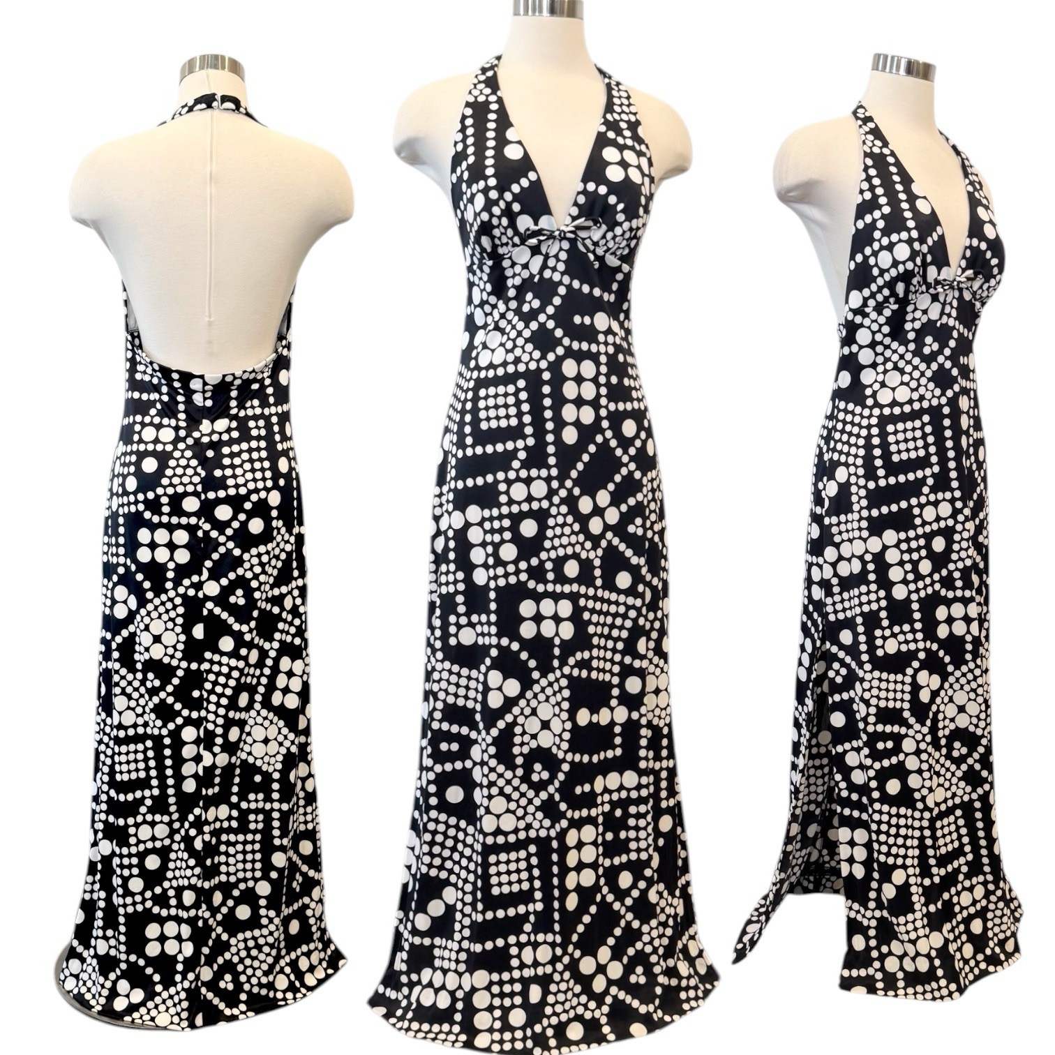 Vintage Catalina California Black White Op Art Mod Halter Swim 60s Maxi Dress