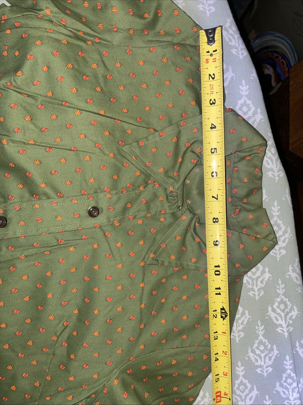 Vintage 60s Green Print Cotton Shirt Dress Button Front Mod St Patrick’s Day NOS