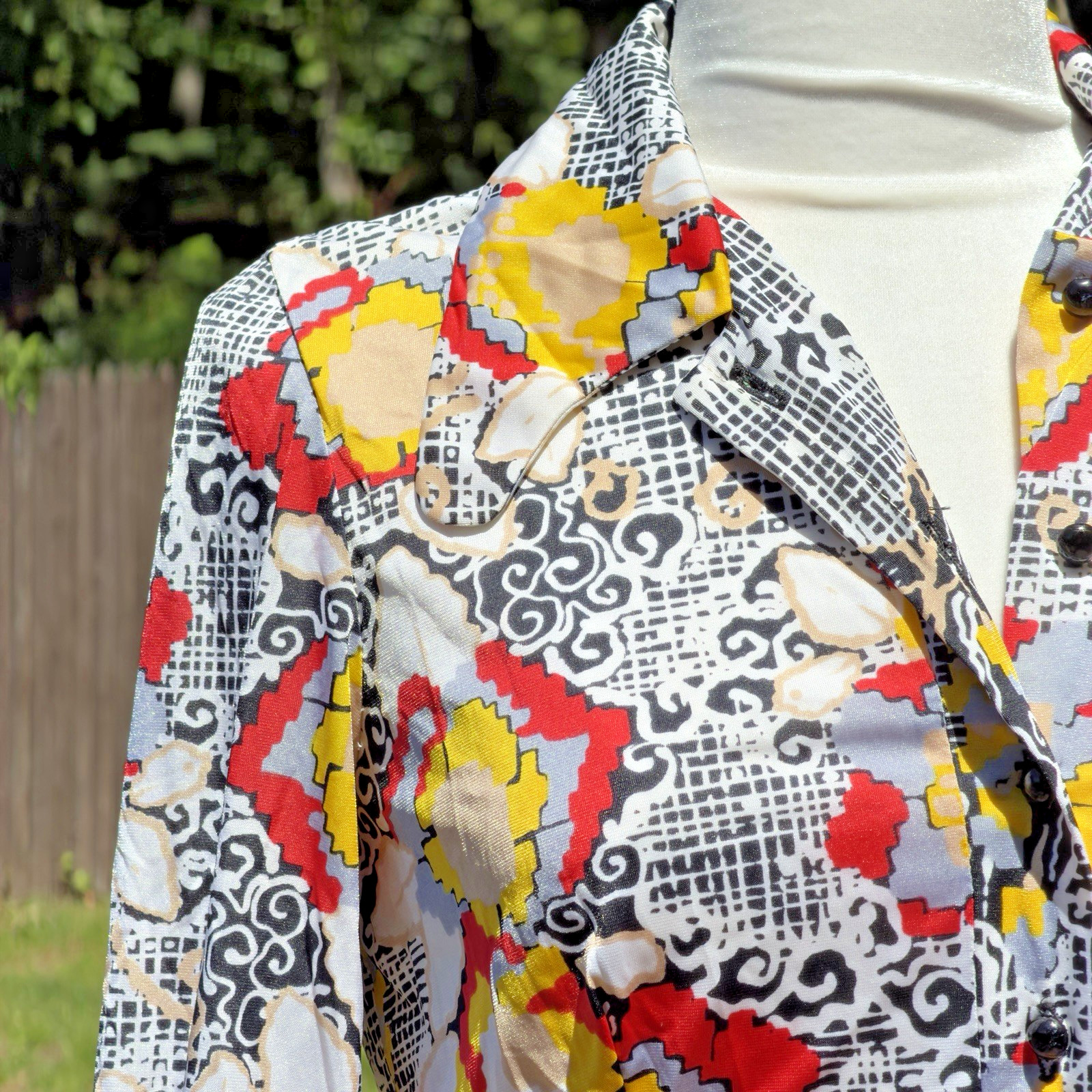 VTG 70s Plymouth New York Wrap Dress Geometric Print Belted Disco Midi Small