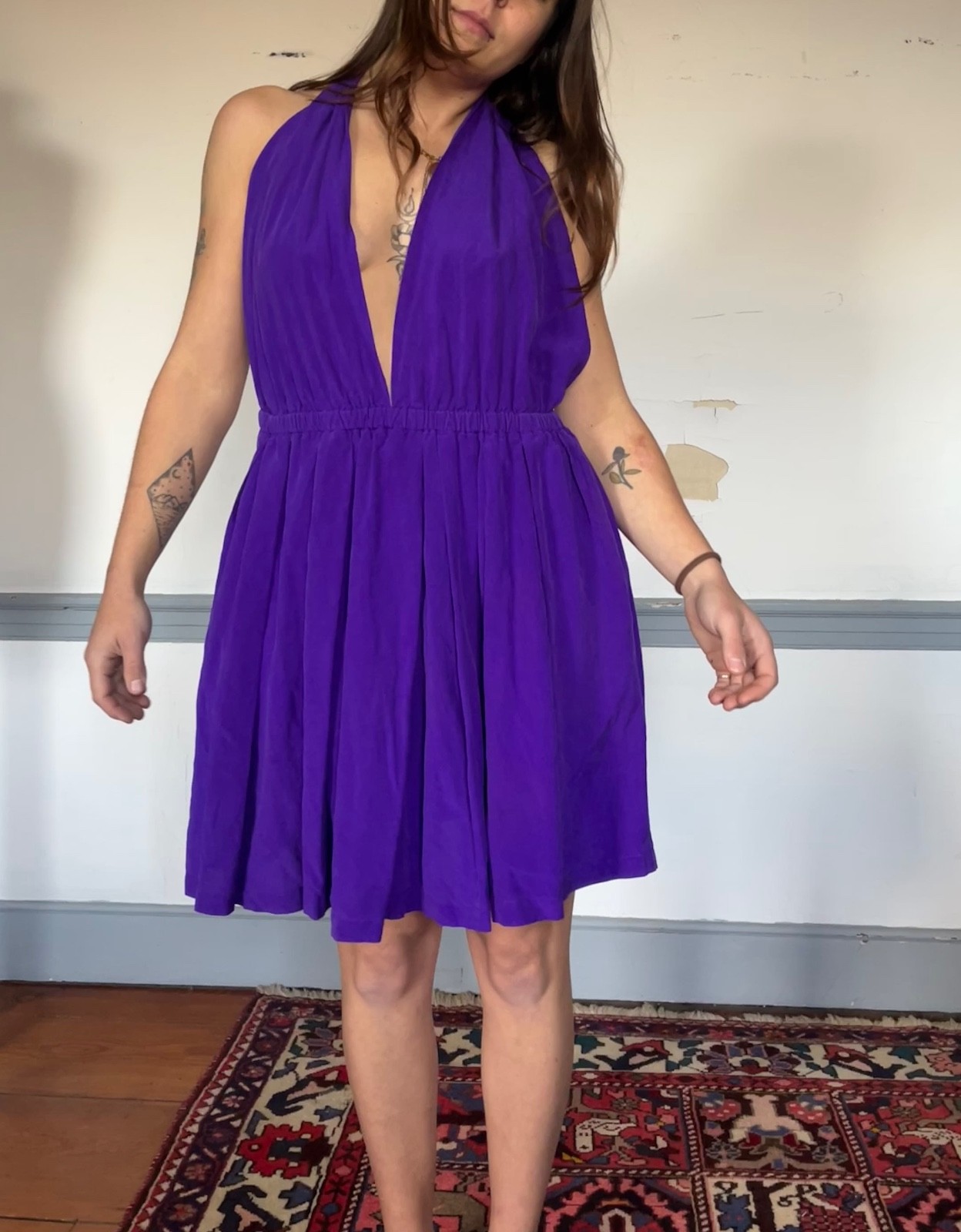 “Buy It Now + Best Offer” Vintage purple, Donna Karen silk dress
