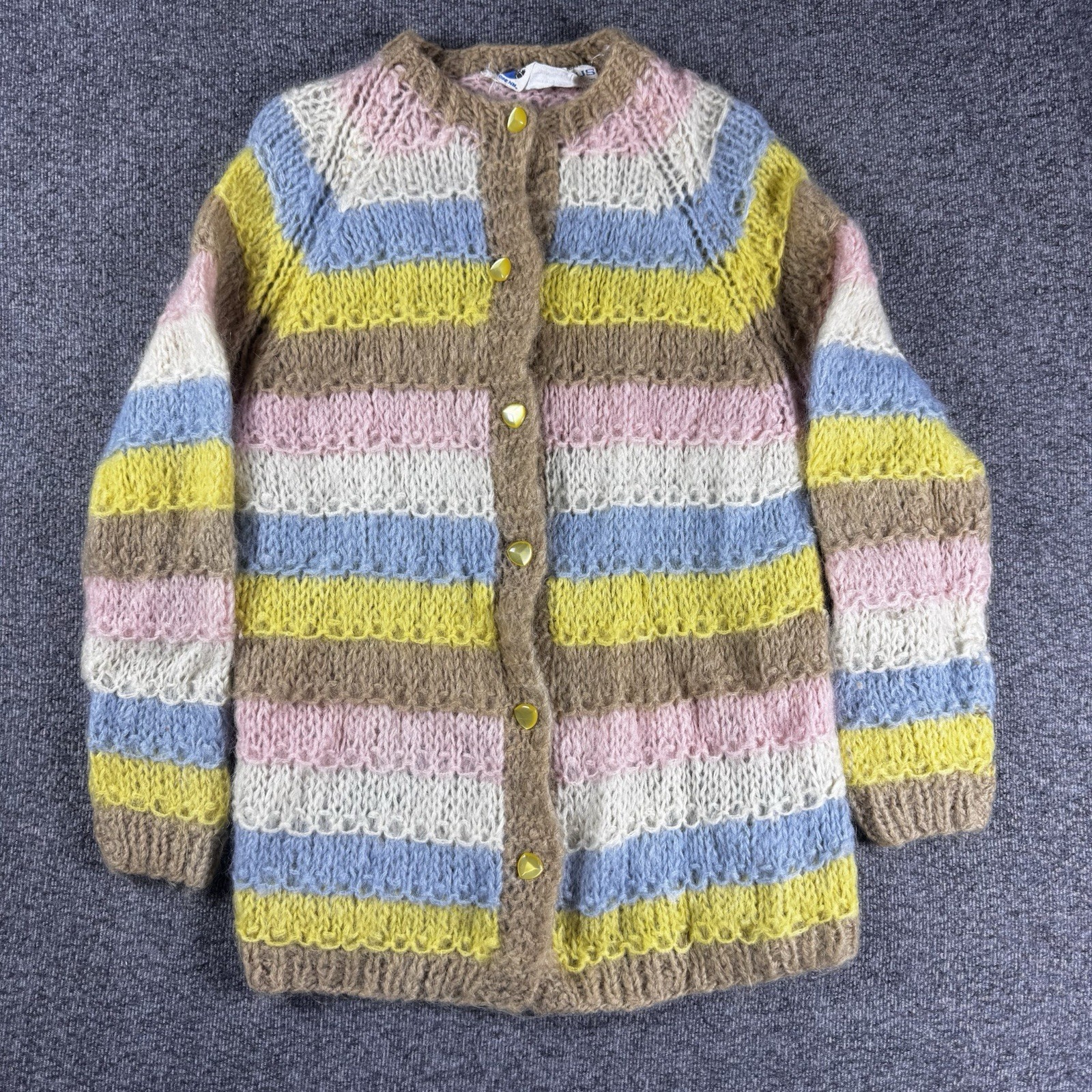 Vintage 60s Perseus Mohair Cardigan Sweater Womens Pastel Striped Wool Italy