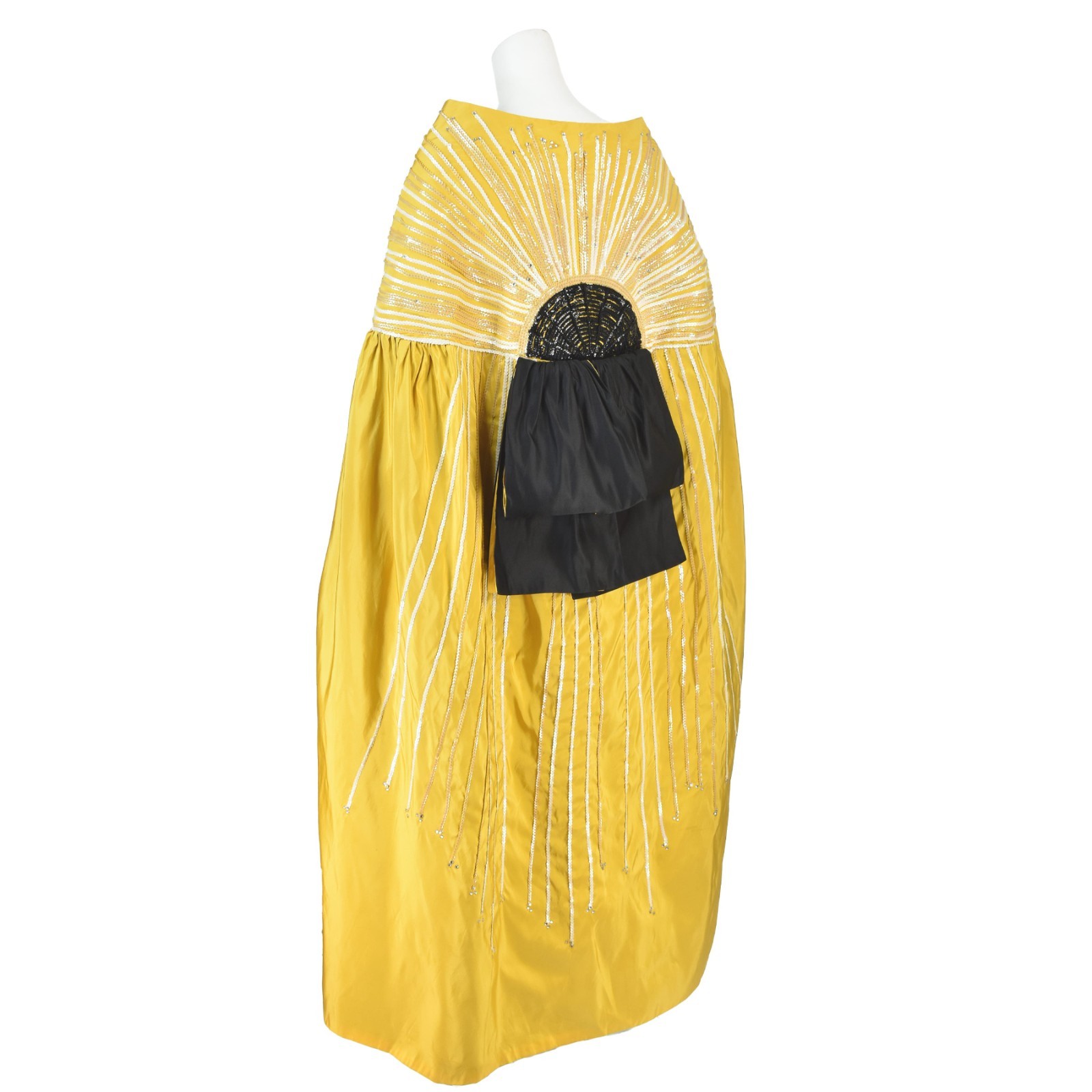 LEE MENICHETTI Golden Yellow Silk Faille Cloak with Black Silk Lining OS