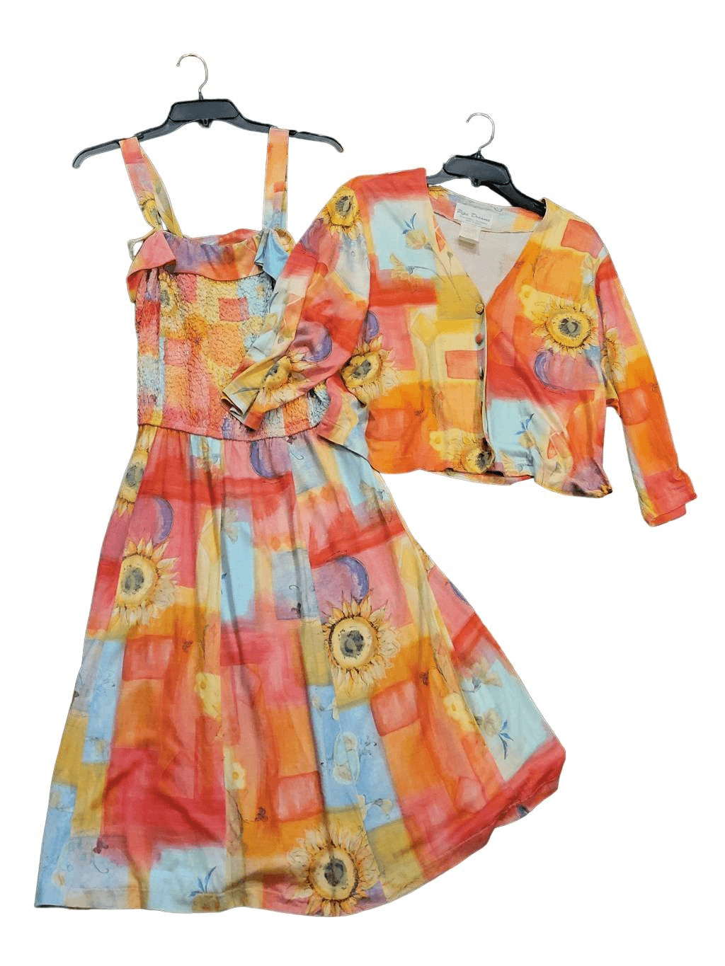 Vintage Pipe Dreams Dress Set Women’s Large Sunflower Colorful Boho With Jacket