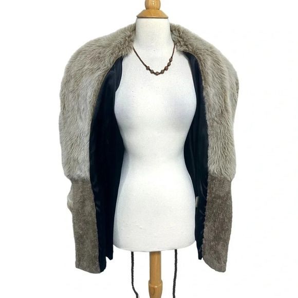 Monterey Fashions Faux Fur Coat Medium Brown Vintage Belted Shawl Collar USA