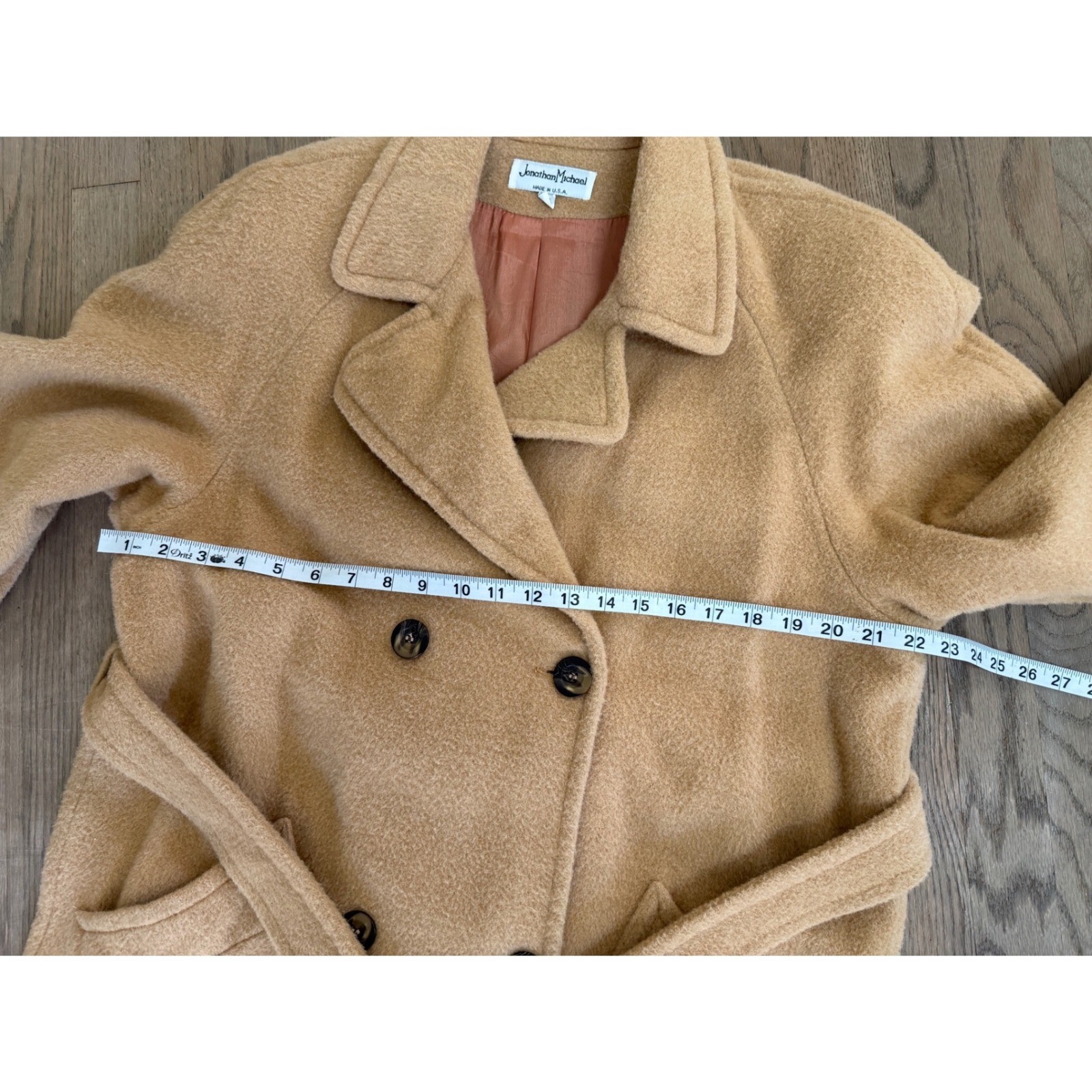 Vintage 100% Camel Hair Double Breasted Coat Womens Belted Long Tan Winter Coat