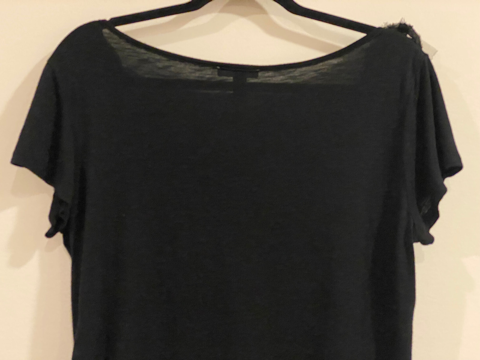 Vintage Forever Fashion Black Polyester & Spandex Top w/Black Rose Decoration -L