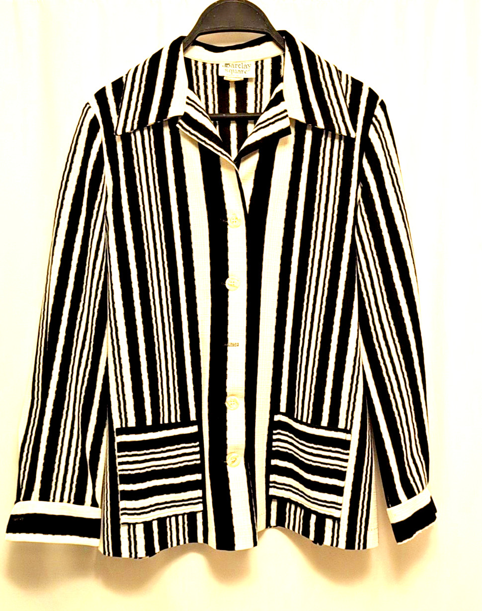 80s womens vtg 13-14 barclay square black white striped usa made jacket pockets