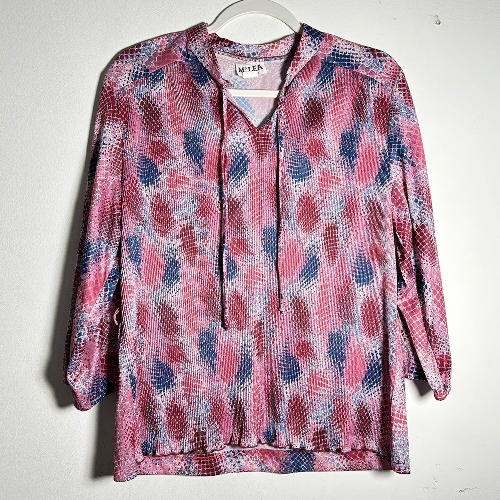 Ms Lea Casuals Vintage Plus 18 1/2 Snakeskin Crinkle Tie Neck Blouse Tunic NWOT