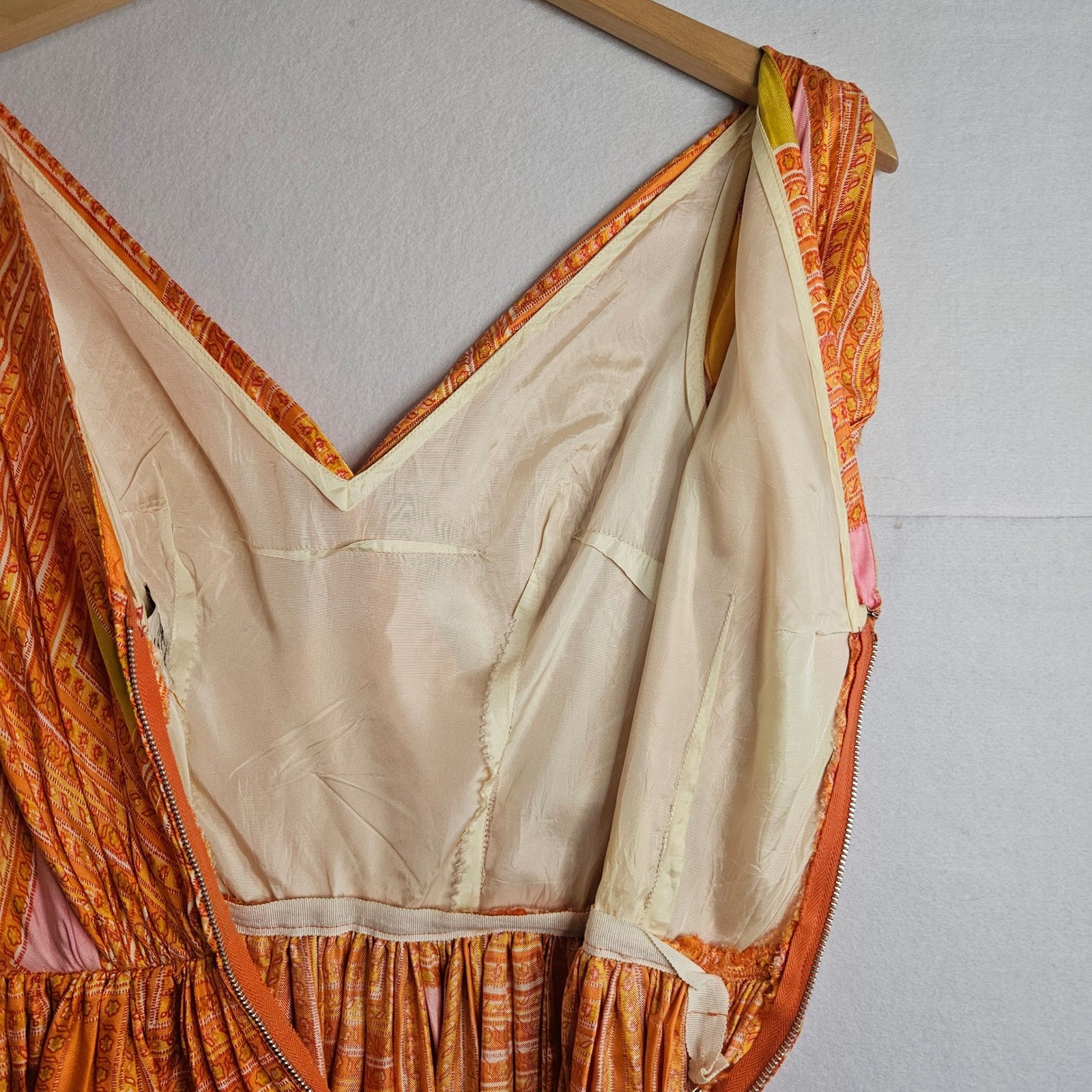 Vtg Anne Fogarty Silk Saks Fifth Avenue Orange Geometric Fit Flare Dress 50s 60s