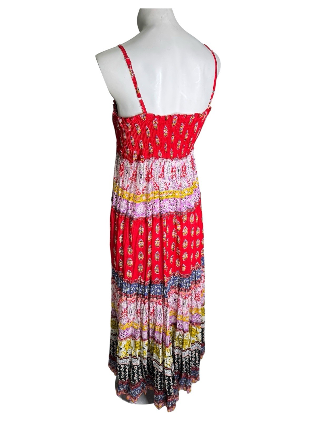 Vtg Cache Paisley Red Multicolor Patchwork Maxi Dress M Gauze Cotton Sundress