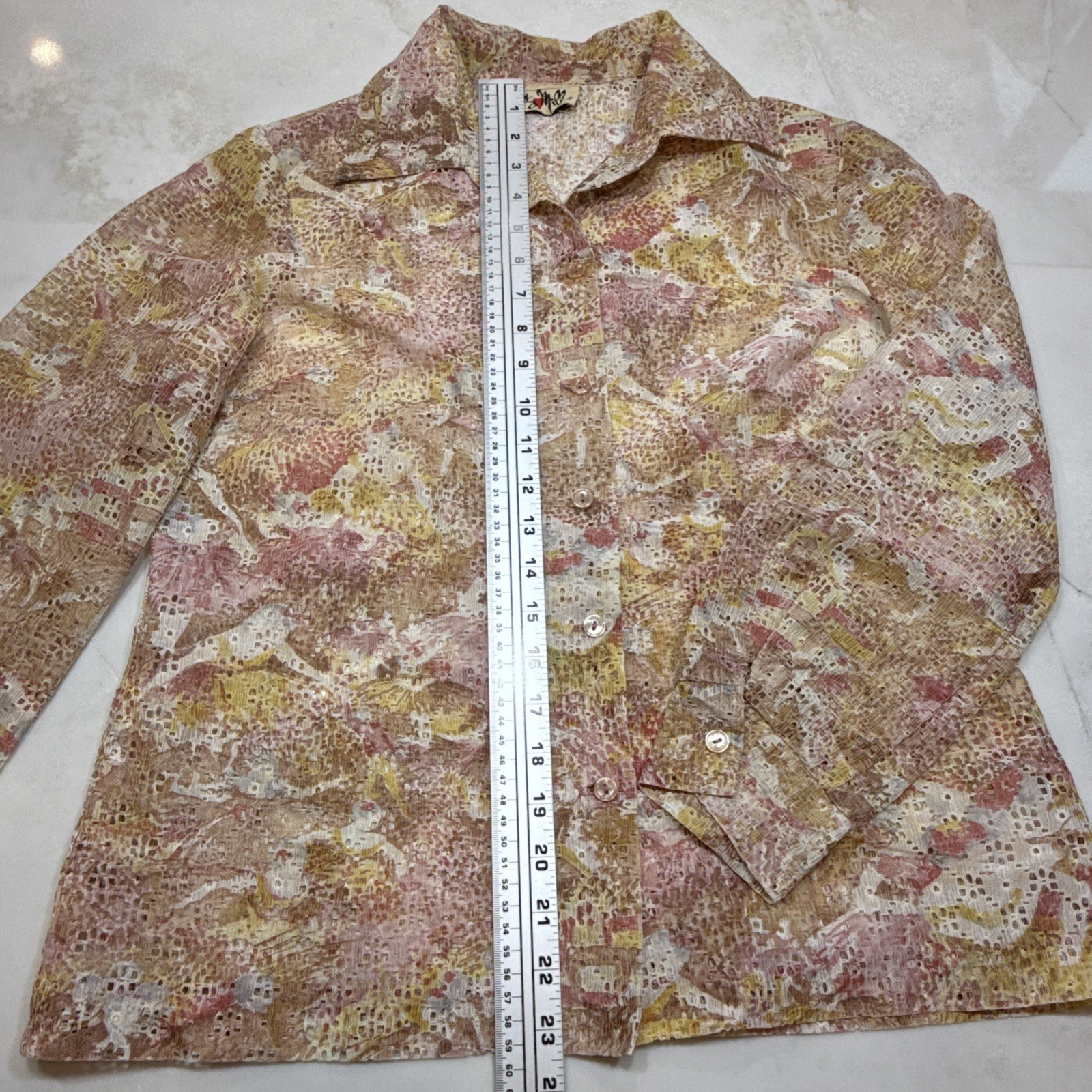 Vintage Betty Miller Floral Lace Overlay Button Front Blouse Pink Medium