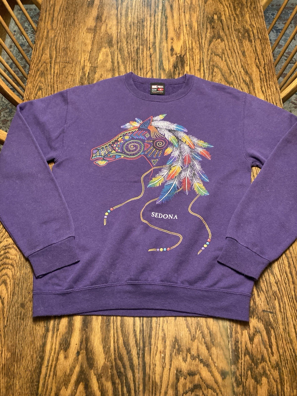 VTG 90s SEDONA Graphic Crewneck Sweatshirt Horse Colorful Sz S USA Made 50/50