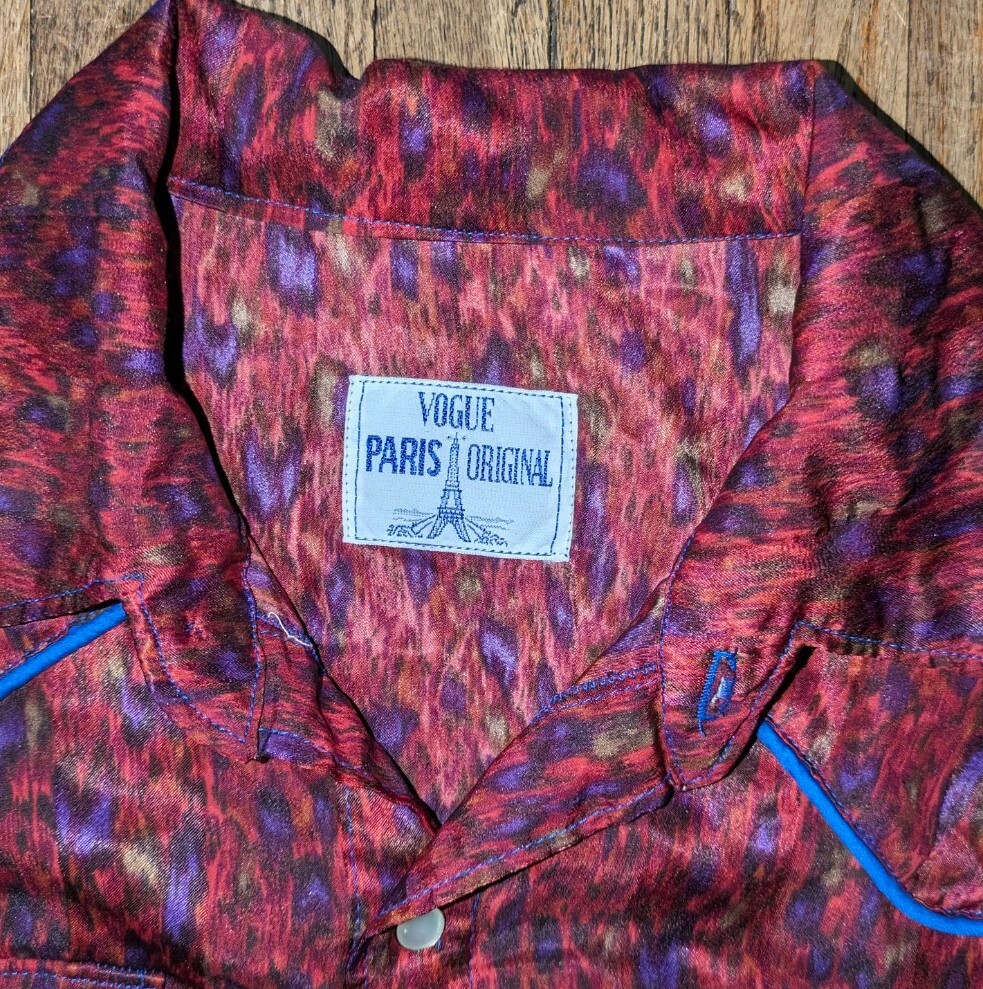 VTG 60’s Vogue Paris Original Handmade Long Sleeve Shirt Pearl Bottons Size L
