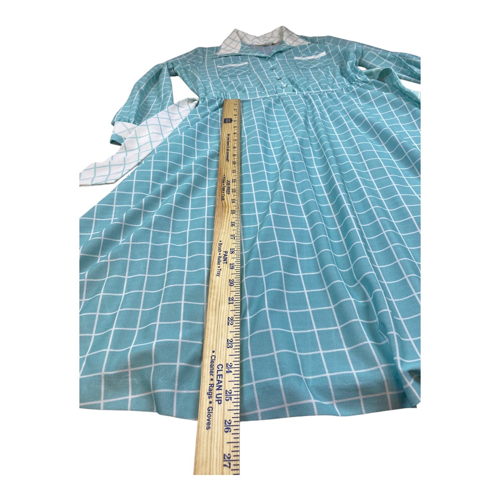VTG 70s Sears The Fashion Place Shirtdress Blue Windowpane Check Belted Size 14