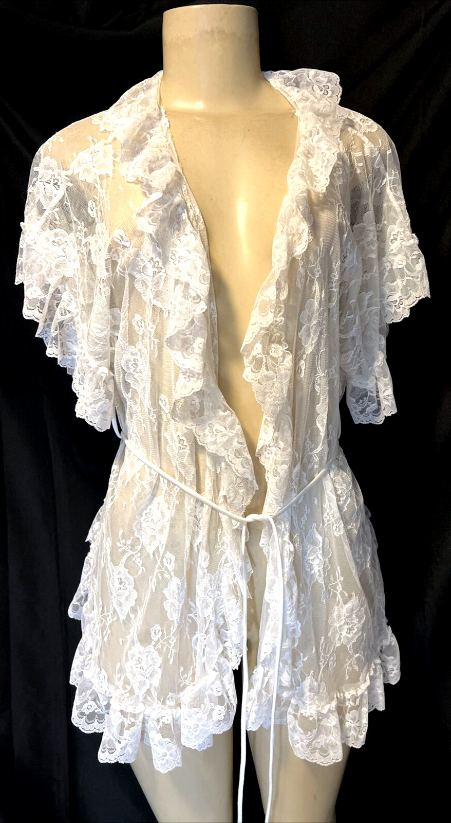 VTG Shirley Of Hollywood Short Bridal Ruffle Trim Lace Sheer Nylon One Sz cp2