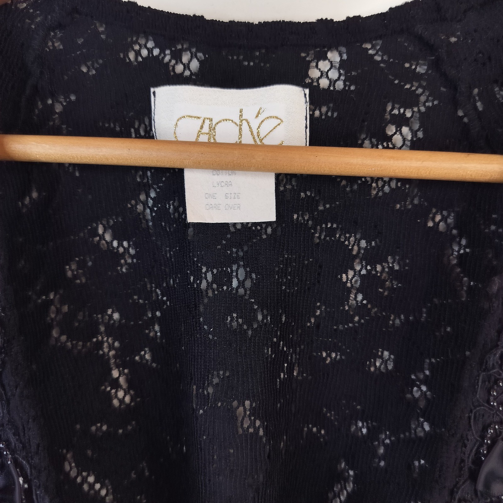 Cache Lace Tunic Top Womens One Size Beaded Sequin Bows Vintage Coquette Black