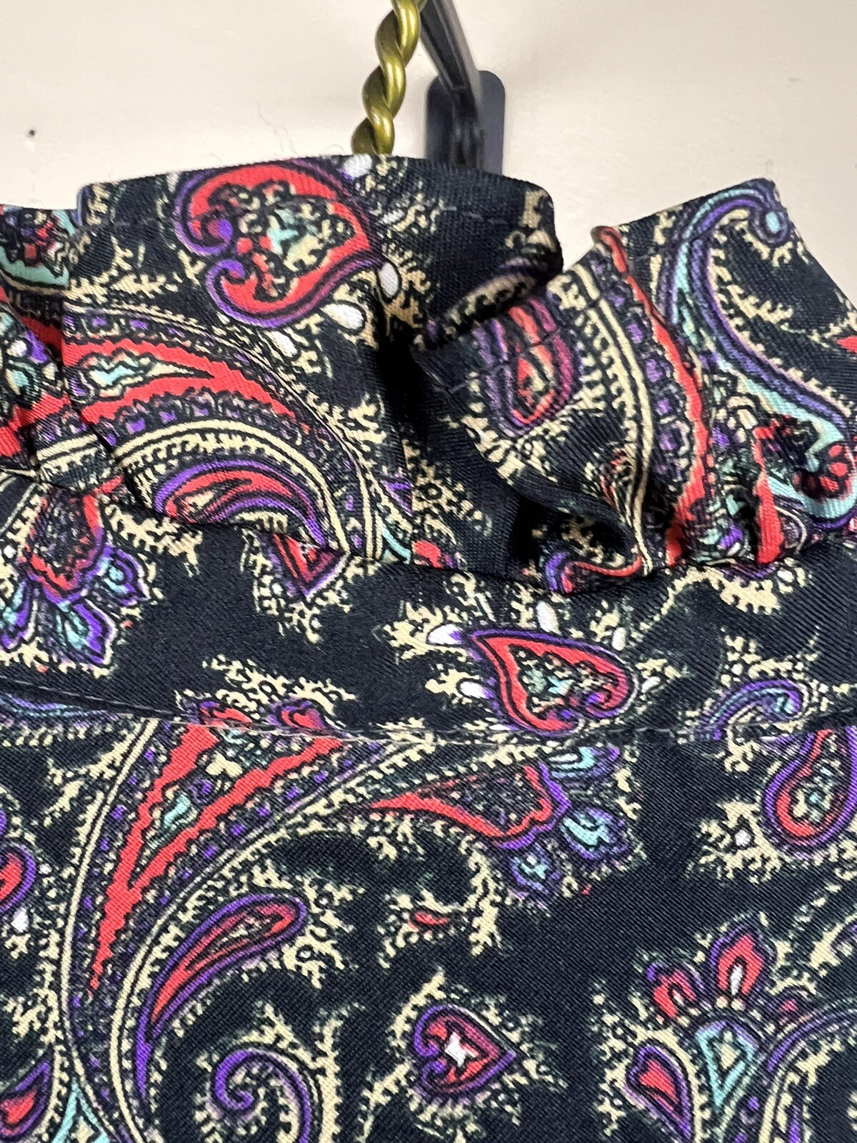 VTG 1970’s Rhoda Lee Polyester Neck Tie Blouse 12 Paisley Ruffles Dark Academia