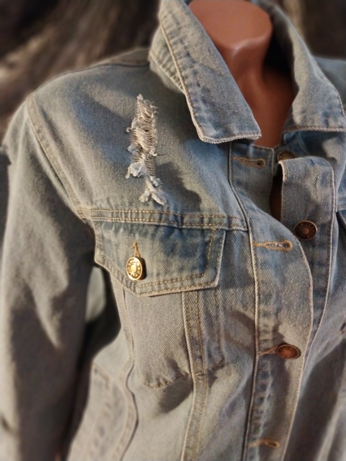 VTG Y2K 90’S BOHO Embroidered Denim Jacket Floral Embellished Tribal Pyramid SEE