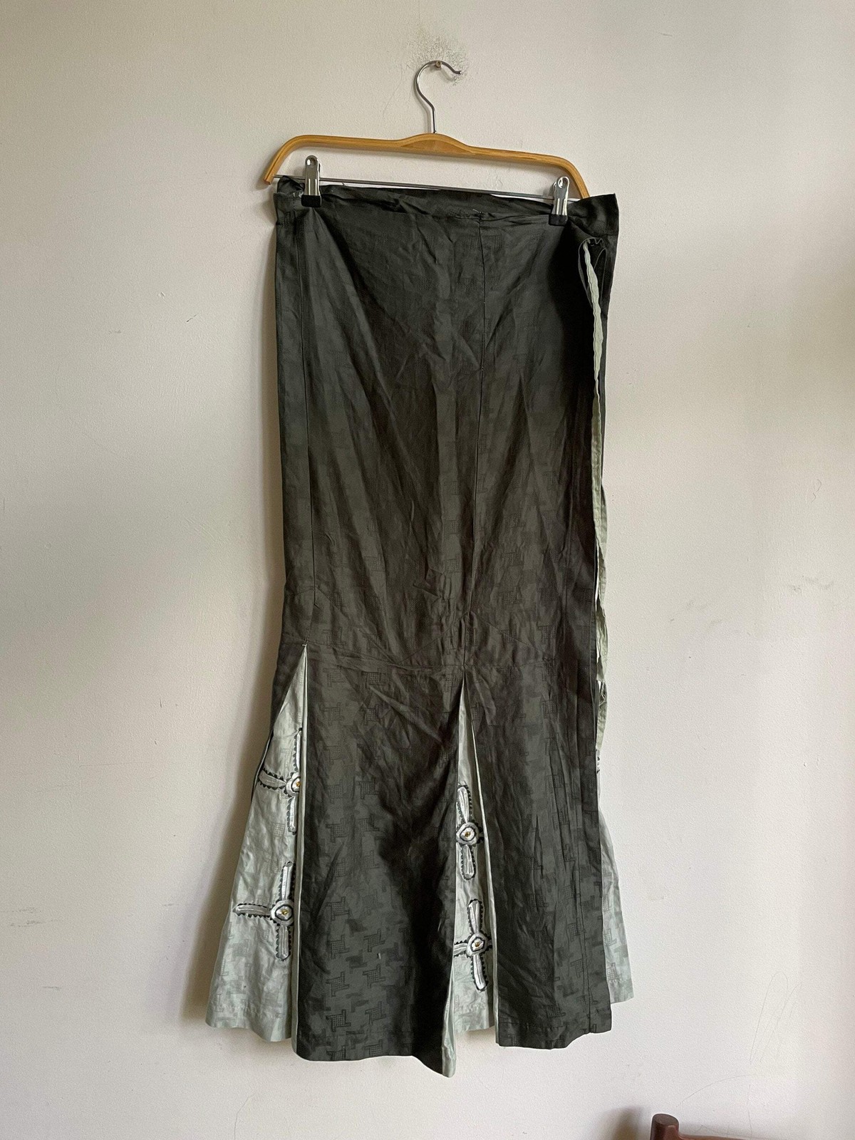 Handmade Sarong with embroidered cross, Vintage green summer skirt, costume, chu