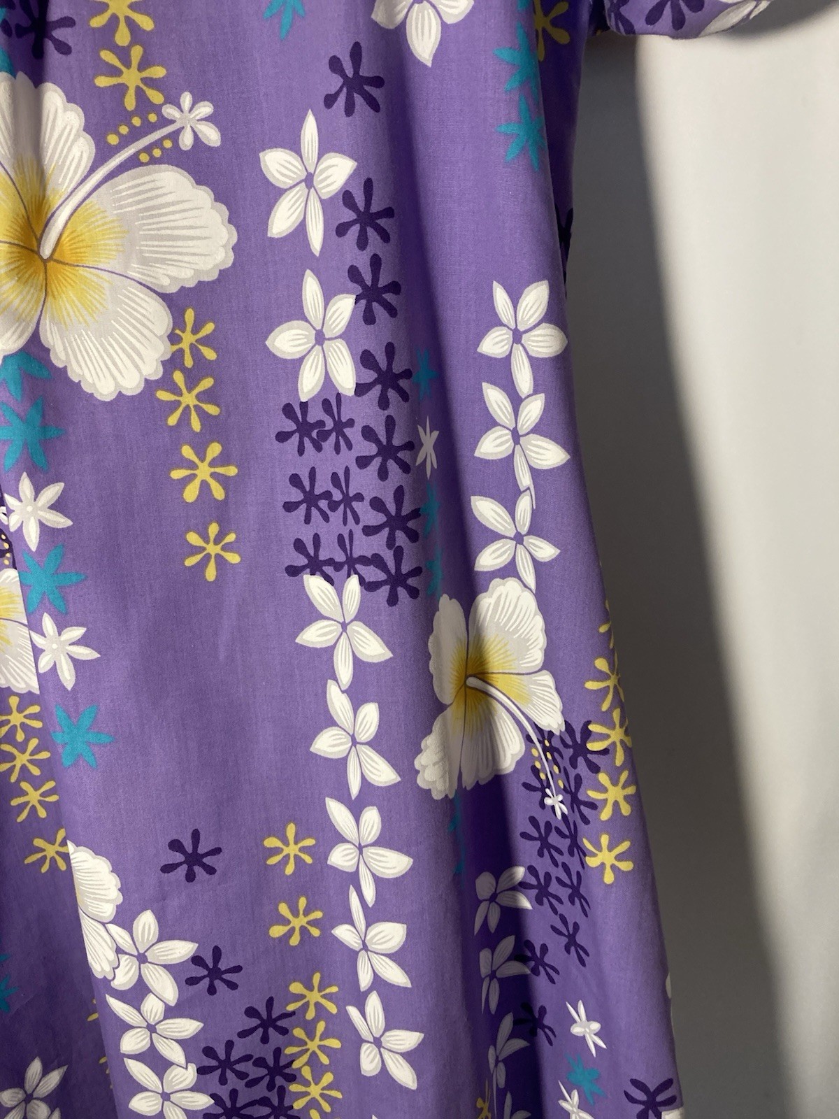 ROYAL CREATIONS Vtg Hand Dyed Cotton Mumu Dress-Purple Floral-Sz L-Hawaiian Made