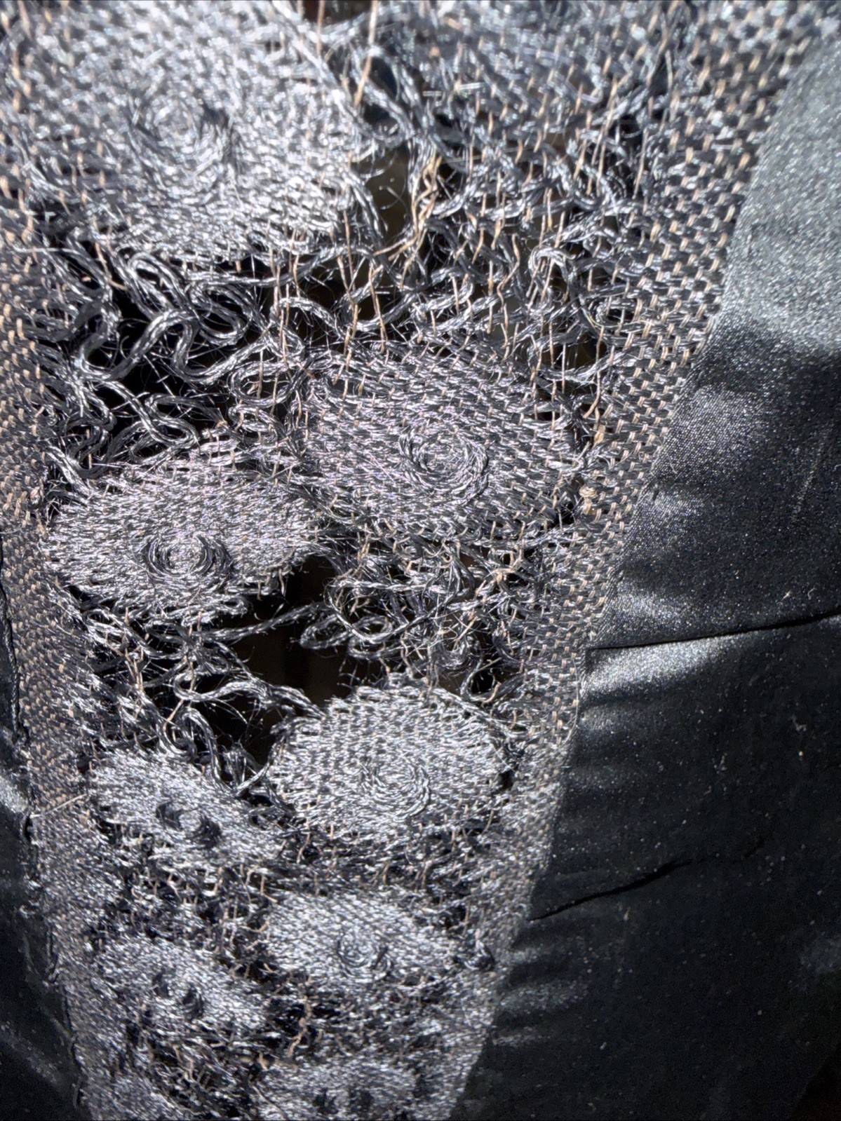 Antique Victorian Edwardian Black Satin And Lace Mourning Apron