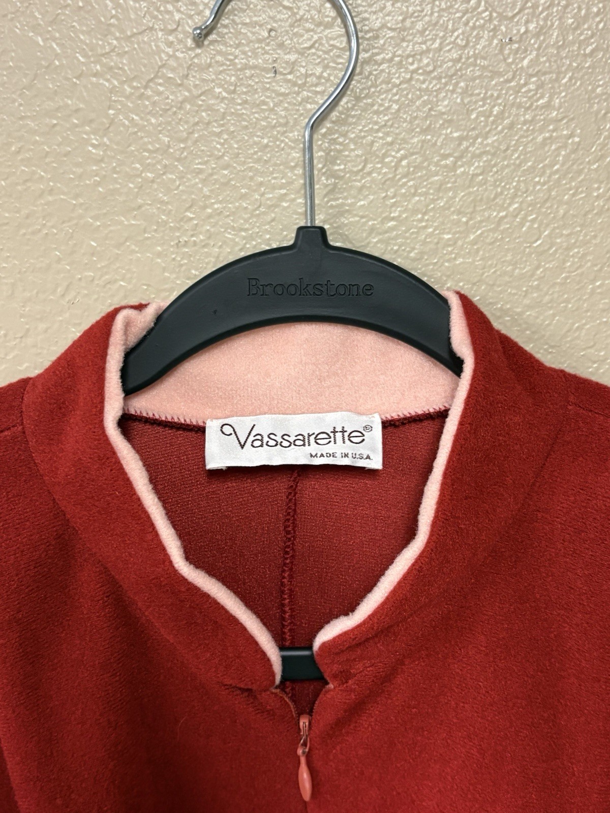 Vintage 1970s Vassarette Velour Zip Up Lounge Robe Large Burgundy Housecoat