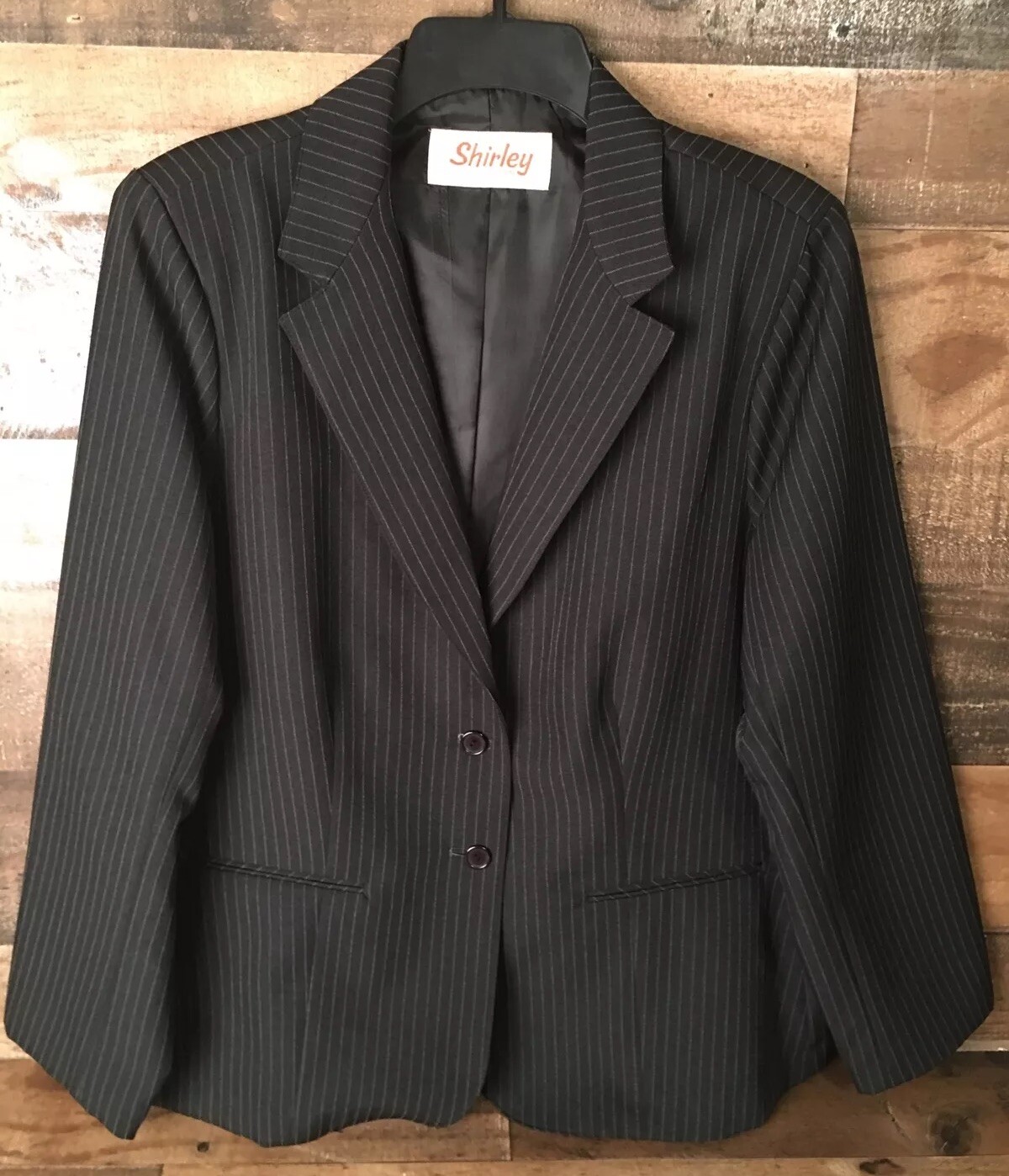 VTG Shirley of Atlanta Pinstripe Black Blazer Women Large Lined Career Retro
