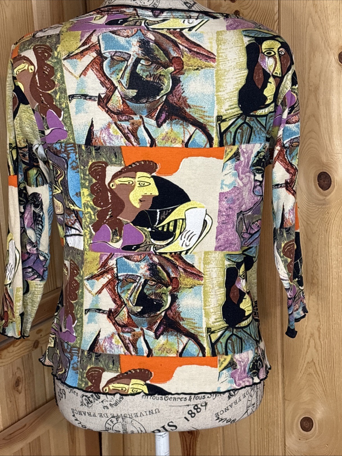 Vintage 90s Zashi Beaded Picasso Abstract Art Top Funky Art Wear Medium