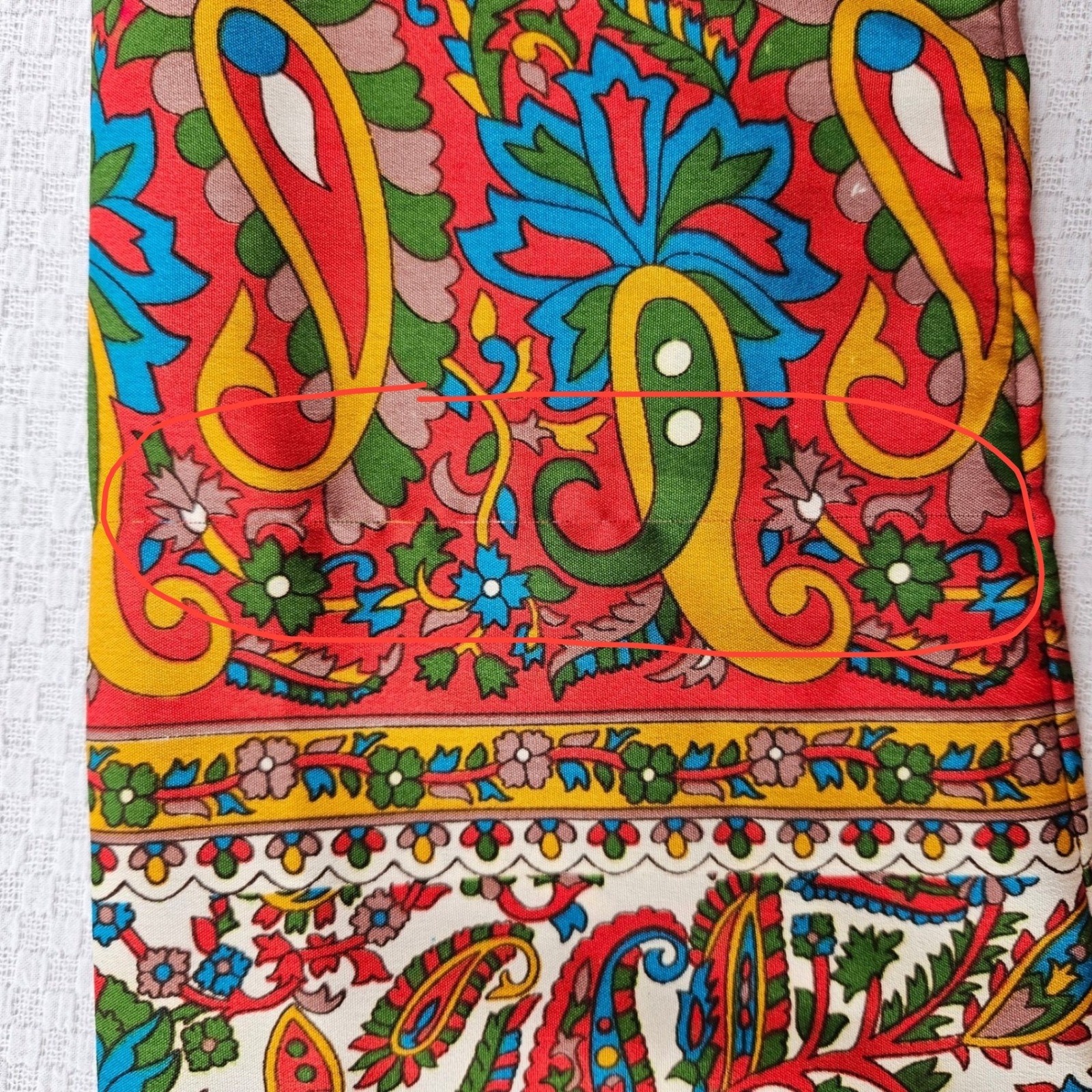 100% Silk Paisley Mini Tunic Dress V-Neck 3/4 Sleeve Red M 70s Boho Psychedelic