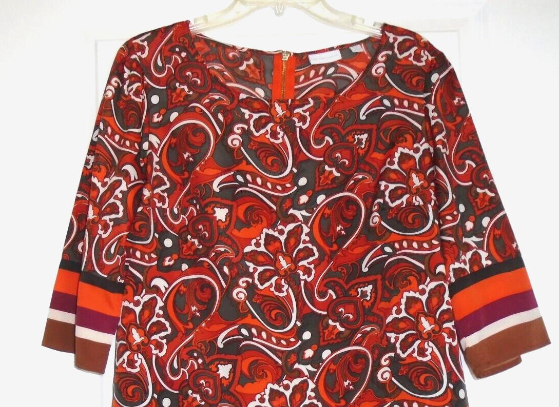 NEW YORK & COMPANY Multi Color Polyester 3/4 Long Sleeve Elegant Blouse Size L!