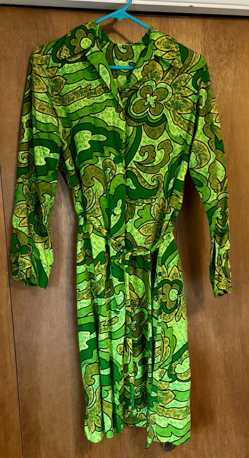Psychedelic Green & Black Button-up Dress 40” Bust